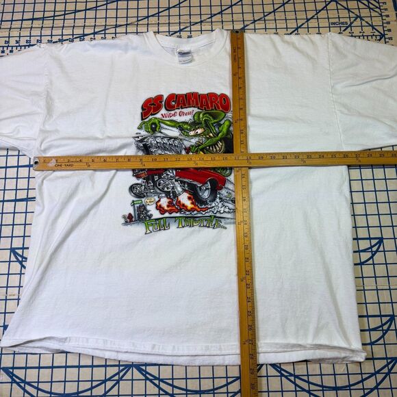Vtg SS Camaro Rat Fink Ed Roth Style T-Shirt Wide Open Full Throttle White Sz 3X - Picture 12 of 13